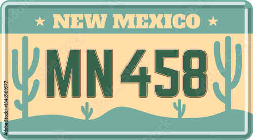 New Mexico license plate showing desert landscape and cacti