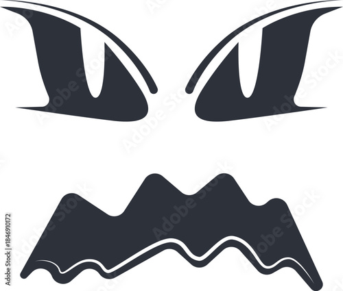 Scary monster face showing angry evil expression