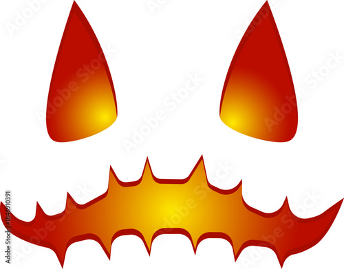 Halloween scary monster face glowing with evil smile