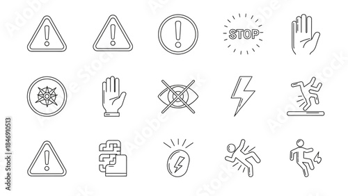 Set of Warning and Danger Icons for Safety and Alert Systems