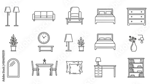 Collection of Furniture Icons for Interior Design and Home Decor Concepts