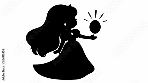 Dynamic abstract vector silhouette of a female figure holding an unseen object, representing imagination, power, and mystical energy.