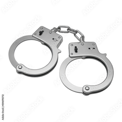 Silver handcuffs with chain isolated on a transparent background metal
