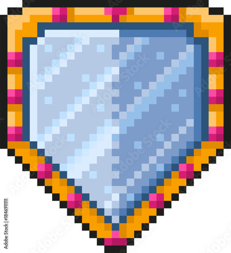 Fantasy pixel art shield crest gaining achievement