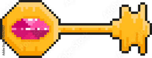 Golden pixel art key with talking mouth