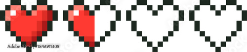 Pixel art hearts displaying game life bar progress