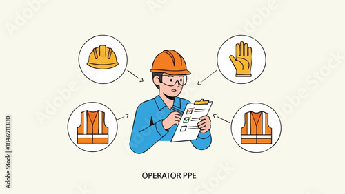 A meticulous worker ensuring safety protocols are followed by reviewing essential personal protective equipment checklists and equipment