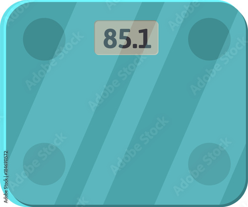 Digital bathroom scale displaying weight balance and health concept