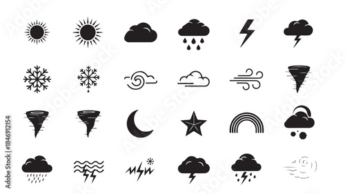 Weather Forecast Icons on White Background