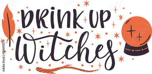 Drinking up witches celebrating Halloween with magical elements