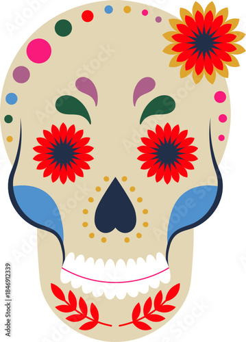 Sugar skull calavera celebrating Dia de los Muertos culture