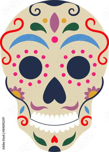 Decorative sugar skull celebrating Mexican Day of the Dead