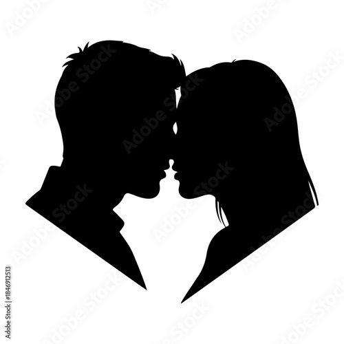 Couple silhouette about to kiss in a heart shape Vector