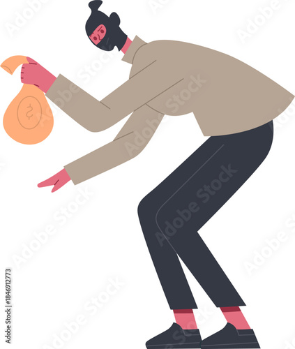 Thief stealing money bag, concept of crime