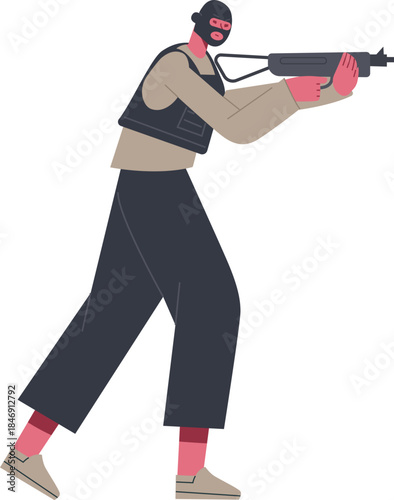 Criminal target shooting holding automatic weapon