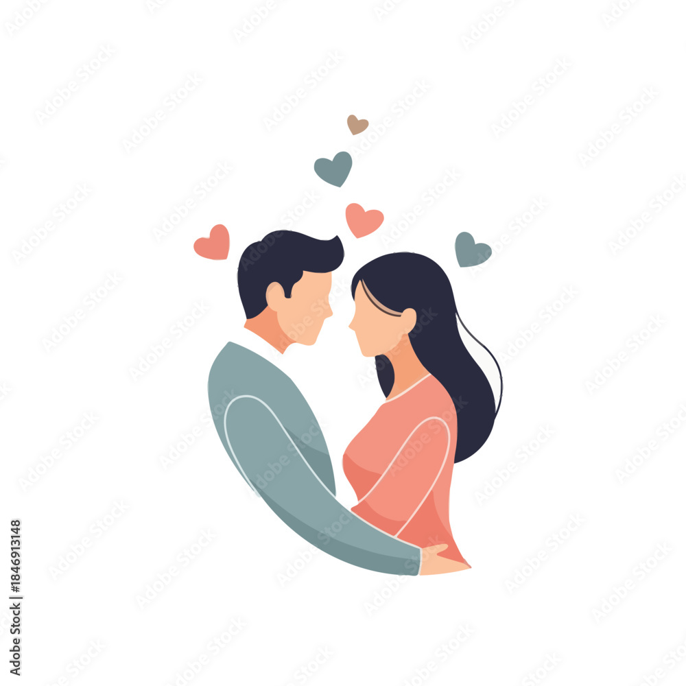 Obraz premium romantic couple embracing with floating heart symbols expressing love and affection in an