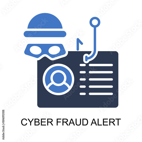 Cyber Fraud Alert icon solid vector illustration
