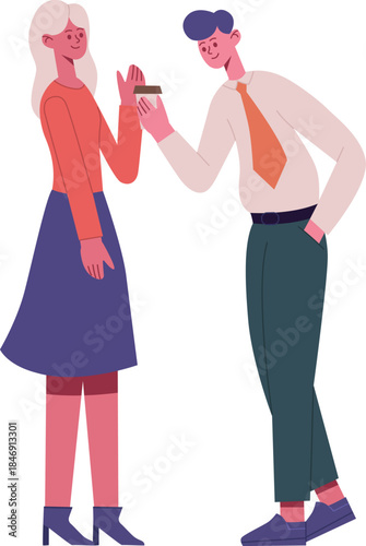Man offering coffee to smiling female colleague
