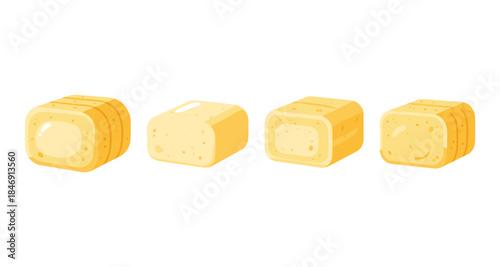 Set of four cartoon loaves of bread shown from different angles
