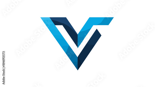 Modern abstract blue geometric V shape design element, concept icon or symbol on white background, clean and professional.