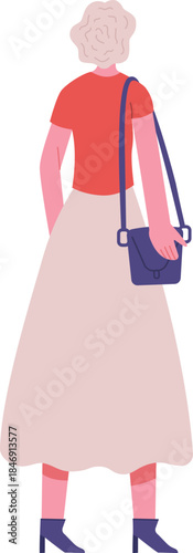 Woman wearing casual fashion clothes standing from behind