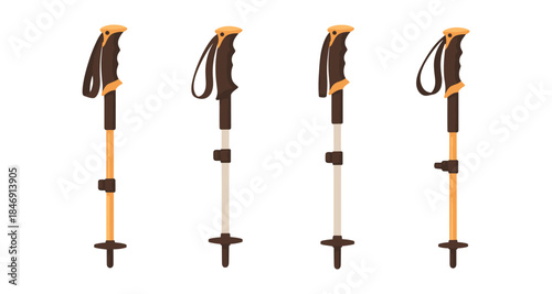 Set of four adjustable hiking poles with ergonomic grips and straps