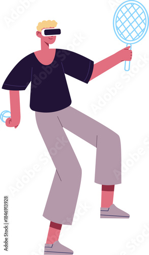 Young man enjoying immersive virtual reality gaming experience