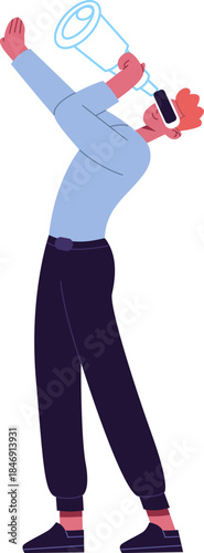 Person searching looking up using a megaphone