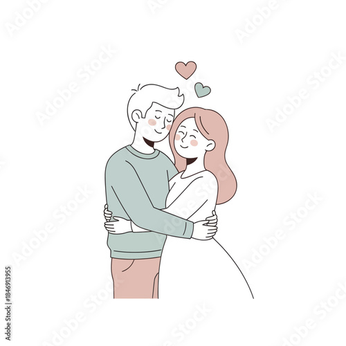 Cute Couple Embracing with Love and Affection in a Simple Illustration