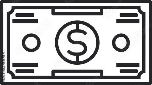 Money Bill Icon Line Art Vector. Financial Currency Banknote Outline Symbol. Cash Payment Graphic Element for Business and Economy.