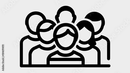 Black Outline Icon: Diverse Group of People Representing Community, Teamwork, User Network, Social Media, and Collaboration