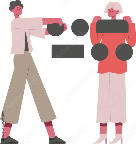 People constructing mathematical symbols for comparison