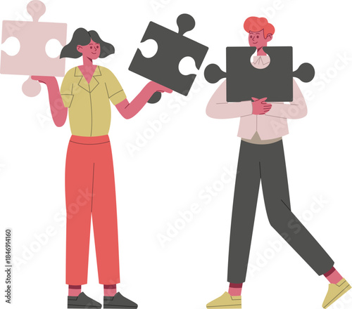 People connecting puzzle pieces, finding solutions together