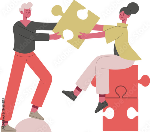 People collaborating on a puzzle, finding solution together