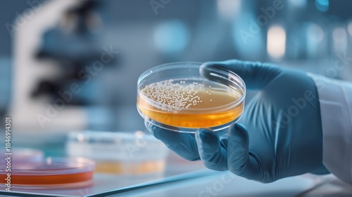 Scientist holding petri dish with yeast culture
