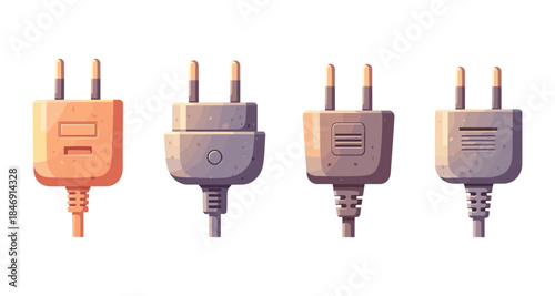 Collection of four different electrical plugs with USB ports and adapters
