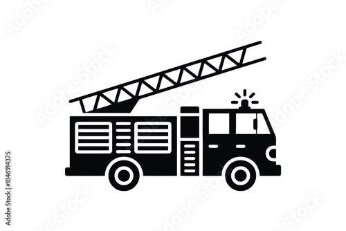 Black and white fire truck with ladder and siren fire engine emergency vehicle rescue