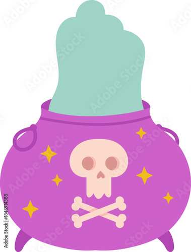 Cauldron brewing magic potion with skull and crossbones