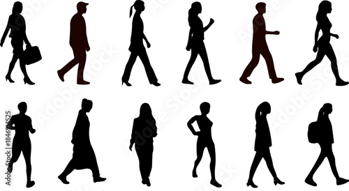vector silhouettes of walking people