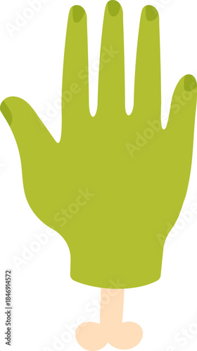 Green zombie hand with bone showing from wrist