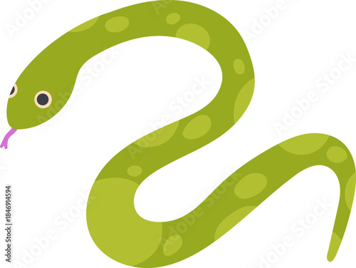 Green cartoon snake character with tongue winding