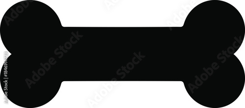 Black silhouette vector icon of a dog bone, isolated on white background, graphic design element for pet shop, veterinary clinic logo, animal food treat symbol