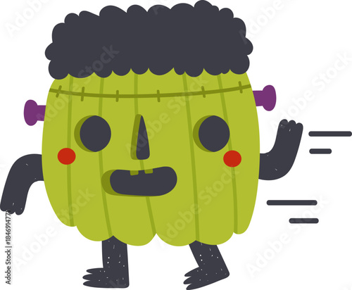 Cute green monster walking with funny expression