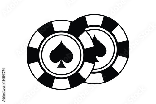 Black and white poker chips with spade symbols casino gambling