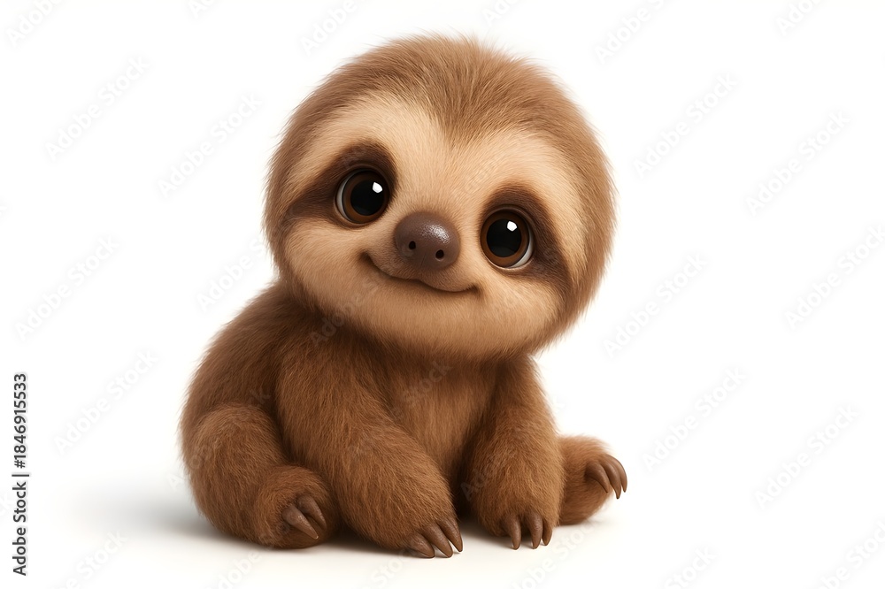 Naklejka premium Adorable Baby Sloth 3D Render Isolated on White
