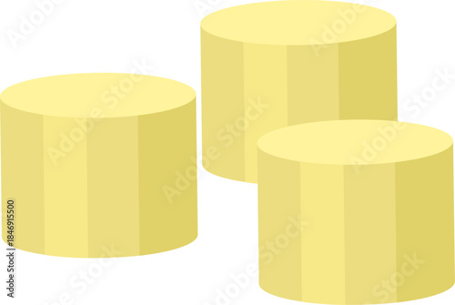 Three yellow cylinder pedestals for product display