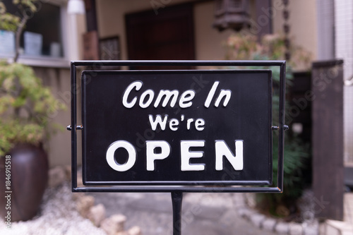 yes we're open sign , vintage restaurant sign , Open sign in street cafe