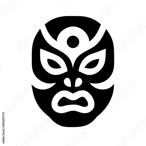 Chinese opera mask design featuring bold black and white patterns. Unique Chinese opera mask showcases intricate facial features and emotional expressions.