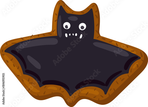 Bat gingerbread cookie celebrating Halloween holiday
