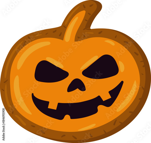 Halloween pumpkin gingerbread cookie with scary face